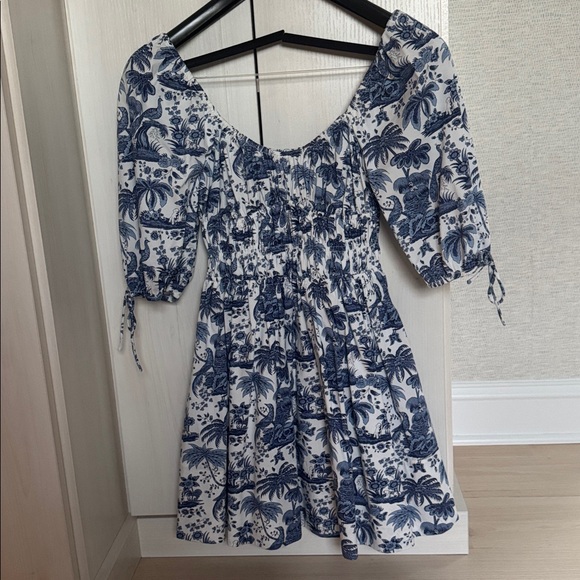 Staud Faye Cotton Mini Dress in blue and white toile - Picture 4 of 7
